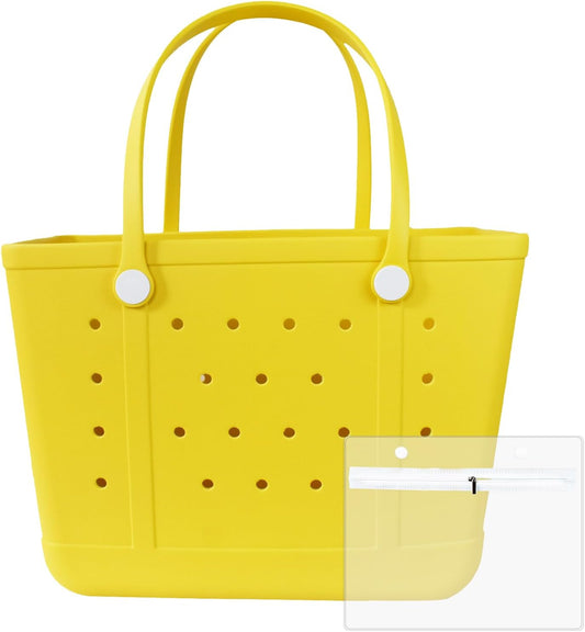 Medium Beach Bag, Waterproof Rubber Beach Bag, Washable Open Tote Bag Durable Tote Travel Bags for Outdoor Sport