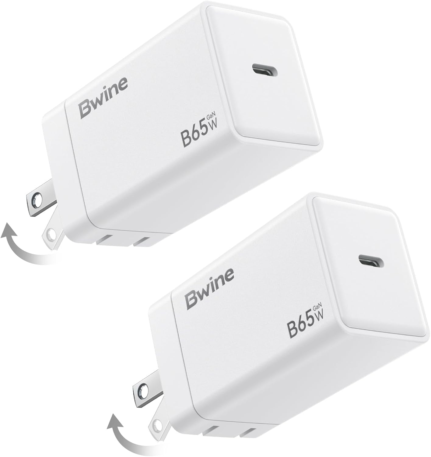 Bwine 65W Phone Charger, GaN Charging Blocks, Compatible with Drone, iPhone 17/Pro,Galaxy S24,Note 20/10+, iPad and More(2X Adapter)