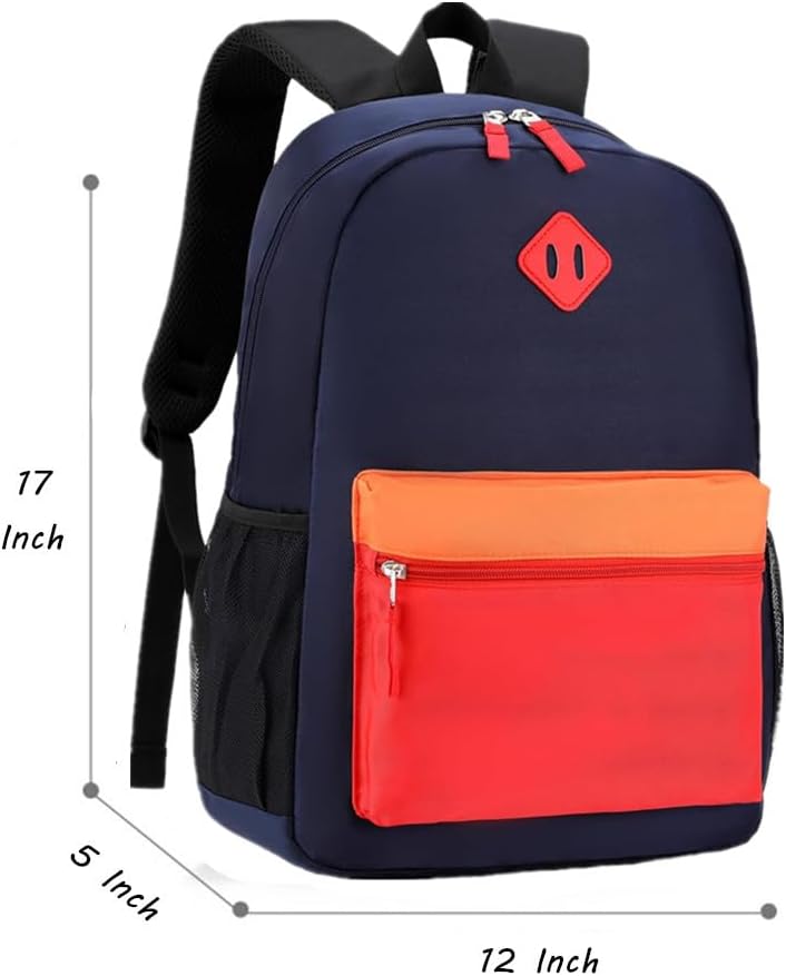Kids Backpack Lunch Box Set Elementary School Backpacks 5-9 Years for Boys and Girls with Chest Buckle (Set Navy Red, Large-17 H)