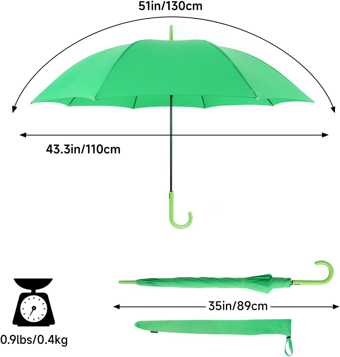 RUMBRELLA UV Stick Umbrella Auto Open UPF 50+ with J Hook Handle 51IN