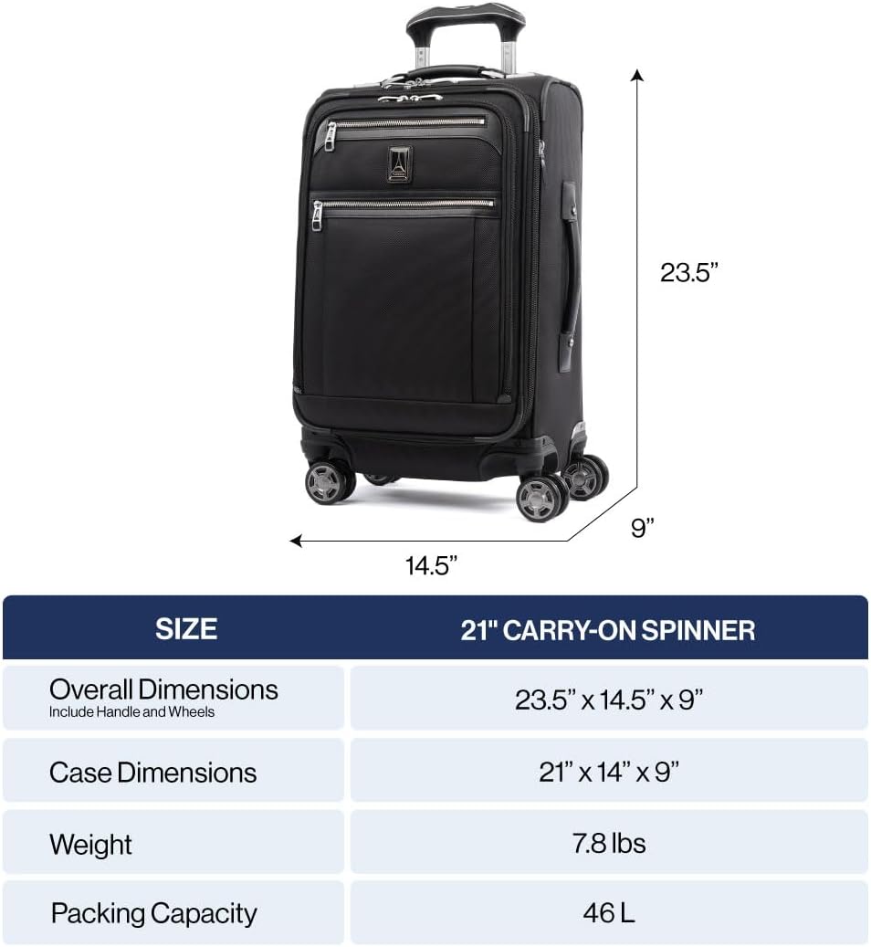 Travelpro Platinum Elite Softside Expandable Carry on Luggage, 8 Wheel Spinner Suitcase, USB Port, Suiter, Men and Women, Navy Camouflage, Carry On 21-Inch