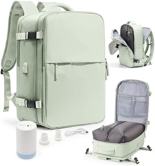 Vacuum Seal Travel Backpack with Air Pump,Compression Vacpack Waterproof Carry On Backpack for Travel Women Men with Vacuum System,Airlines Approved Daypack Laptop Space Saver Bags,MintGreen