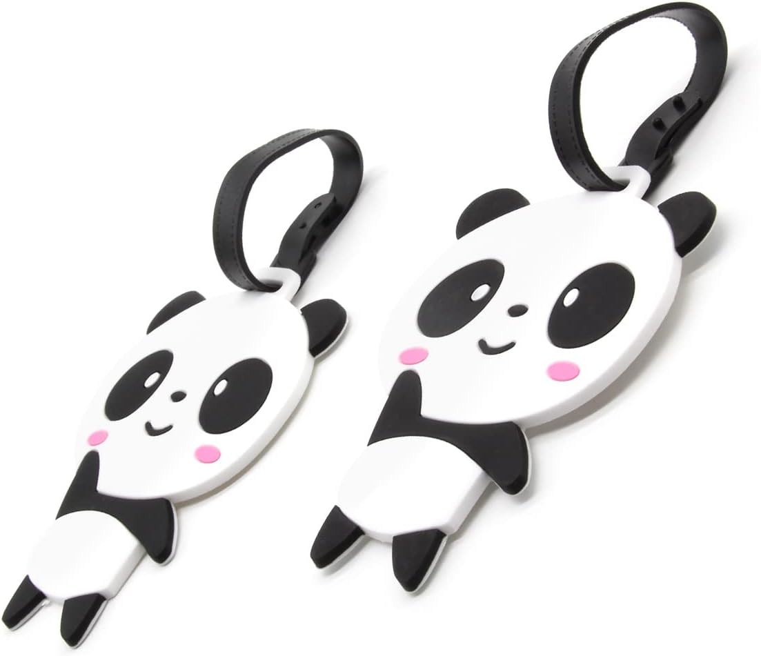 Panda Luggage Tags for Suitcases 2-Pack Cute Silicone Luggage Tag with Name ID Card Funny Suitcase Label