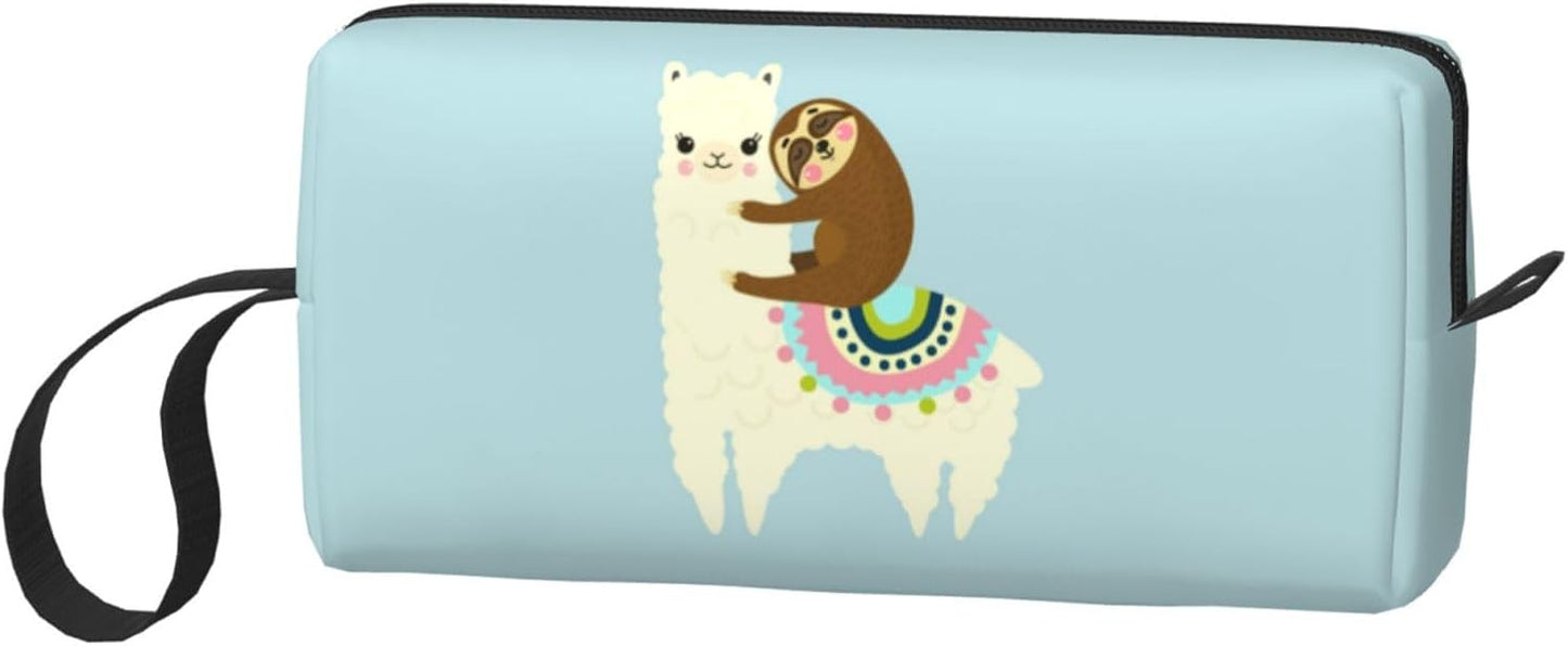 Cute Alpaca & Sloth Makeup Bag Organizer Small Travel Cosmetic Bags Compact Durable Oxford Fabric Multi-Purpose Storage Perfect for Travel, Gym, Daily Use