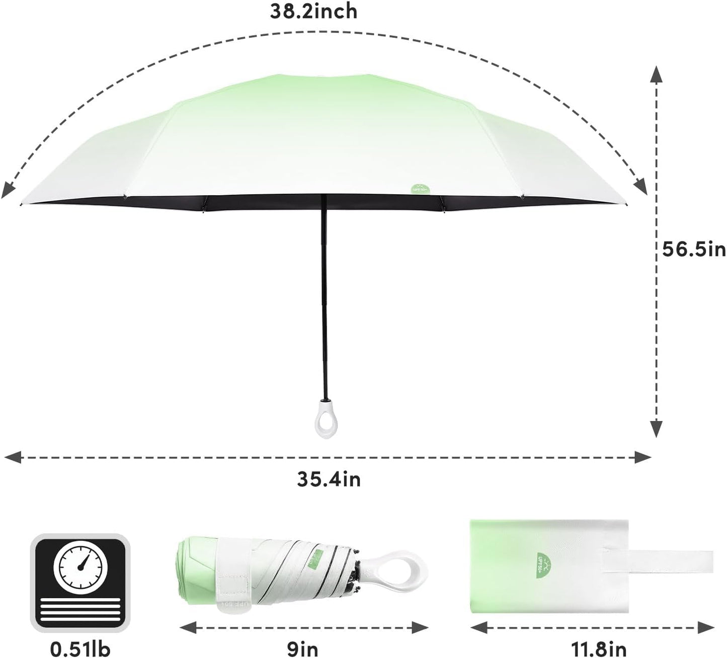 LEAGERA Mini Travel Umbrella UPF 50+ - Folding Portable Compact Umbrella for Purse Lightweight Tiny Trendy UV Protection Umbrellas for Women Girls