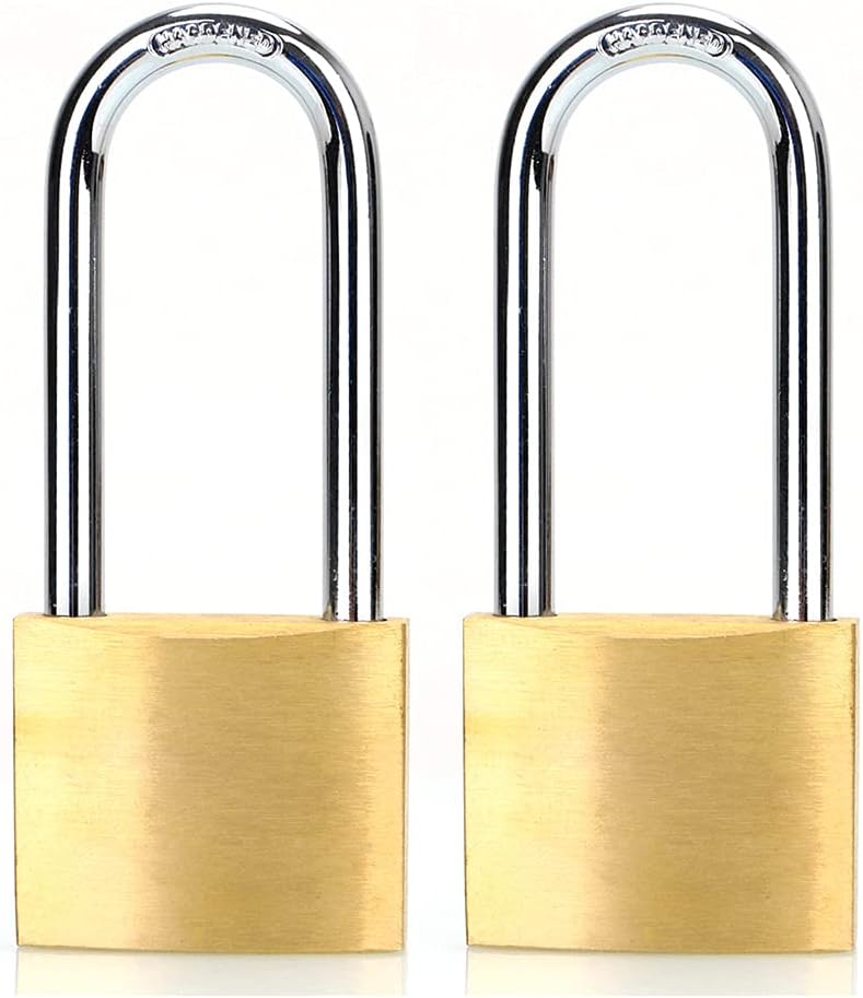 ABRAFOX Lock Solid Brass Keyed Different Long Shackle Padlock -（1-9/16 inch 40mm 2pack