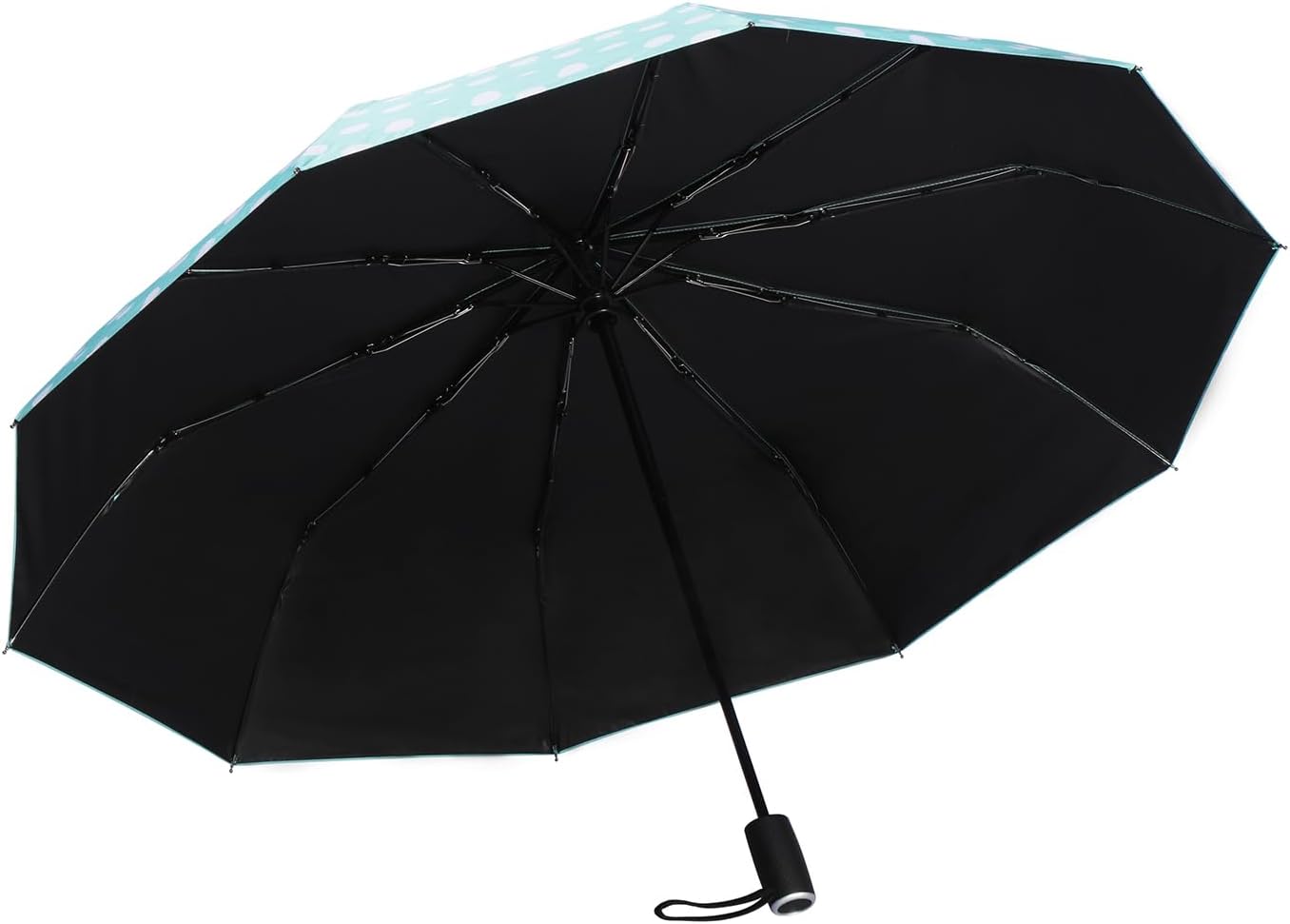 Agaric Cute Polka Dots Large Travel Umbrella for Rain & Sun, 46” UV Protection Auto Open Close Waterproof Folding Umbrella Windproof Compact Umbrella