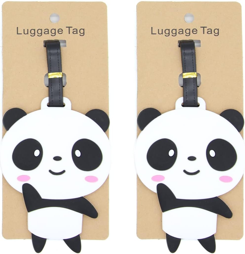 Panda Luggage Tags for Suitcases 2-Pack Cute Silicone Luggage Tag with Name ID Card Funny Suitcase Label
