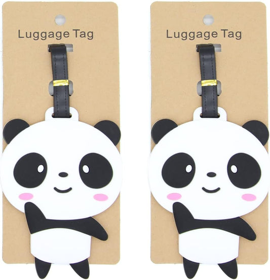 Panda Luggage Tags for Suitcases 2-Pack Cute Silicone Luggage Tag with Name ID Card Funny Suitcase Label