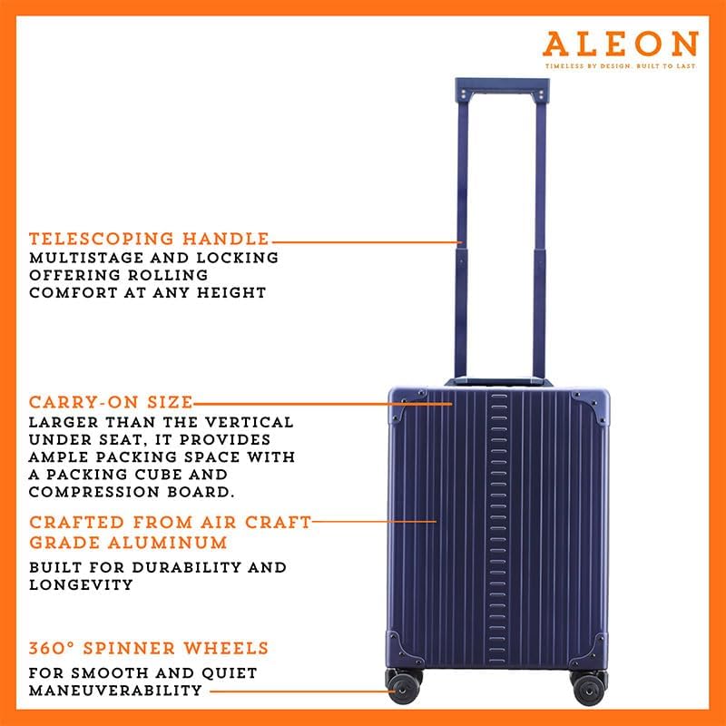 All-Aluminum 21" Vertical Carry-On Business Briefcase, TSA-Approved Hardshell Case, Spinner Wheels, Laptop Compartment, Aluminum Frame Cabin Bag for Travel & Business, Durable & Sleek (Sapphire)