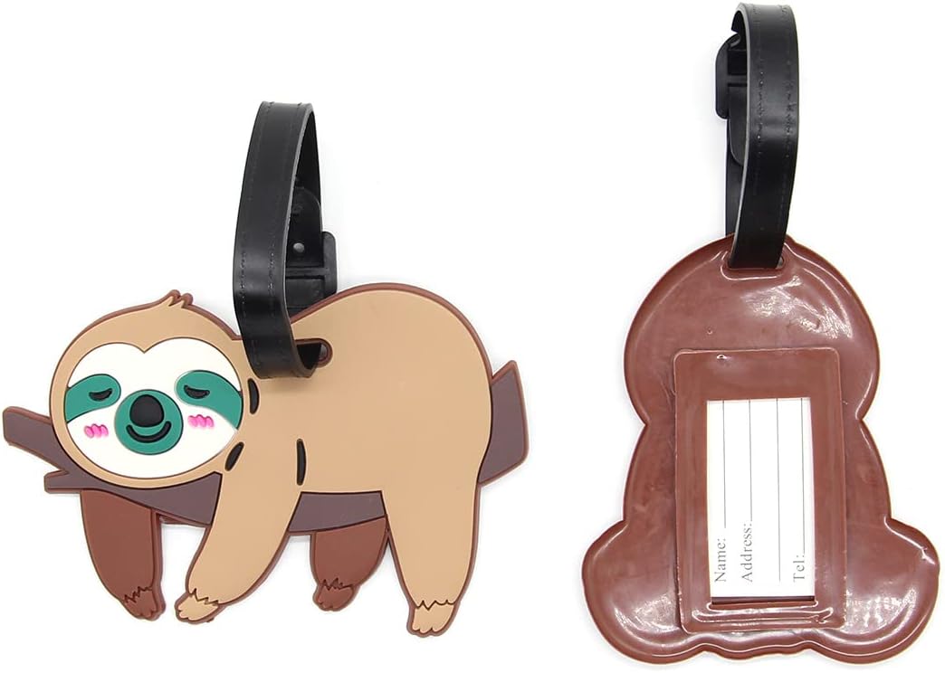 Sloth Luggage Tags for Suitcases 2-Pack Cute Silicone Luggage Tag with Name ID Card Funny Suitcase Label