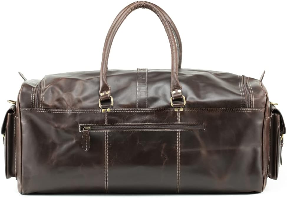 Buffalo Leather Duffle Bag for Men 24 Inches | Top Grain Leather Travel Bag | Large Overnight Weekender Holdall Bag | Vintage Classic Style Sports Gym Bag | Carry On Luggage Bag Best for Gift by Hulsh