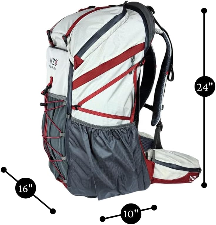Near Zero 60L Dean Camping Backpack - Lightweight Hiking Backpack with Built-in Rain Cover, Adjustable Torso Frame, Hydration System Compatible, Trekking Pole Loop, Safety Whistle