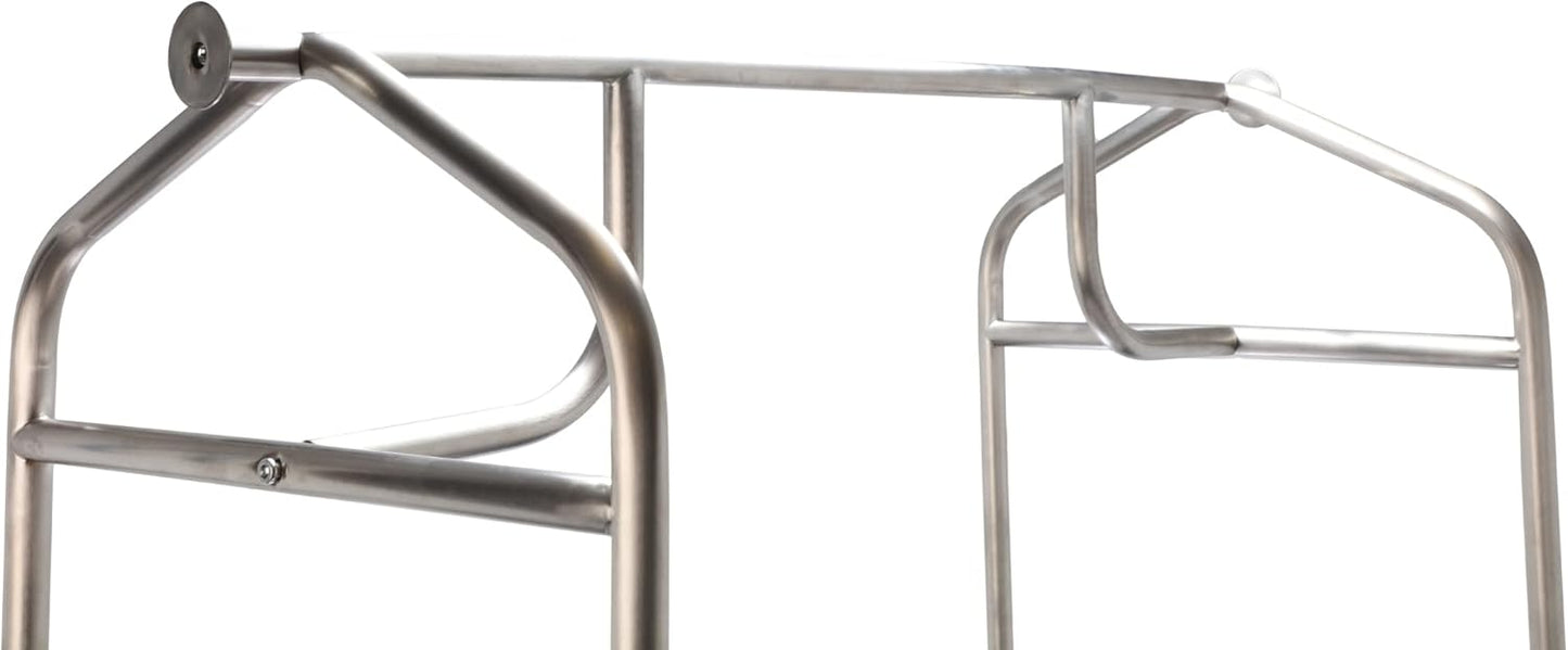 Value Valet Luggage Cart – Brushed Stainless Steel Bell Cart w/ 5" Rubber Wheels – Hotel Luggage Trolly for Travel & Outdoor Use – For Condos, Resorts, & Airports - 800 lb