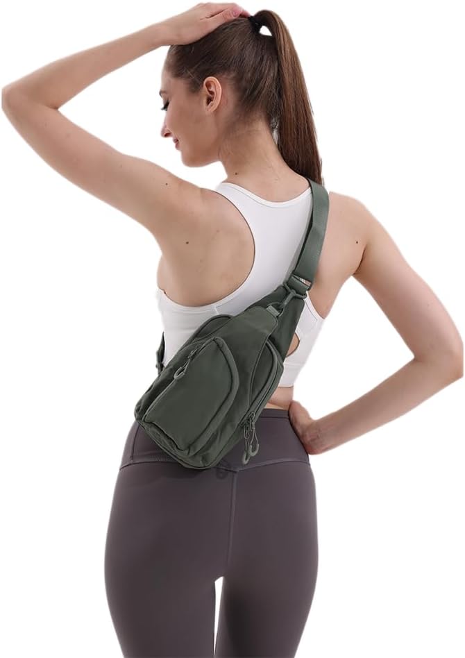 VAKAER Sling Bag for Women, Small Crossbody Bags with Adjustable Strap,Lightweight Casual Daypack Backpacks for Travel Hiking (Dark Green)