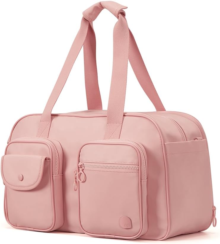 Aji Expandable Travel Duffel Bag, Pink Duffle Bag for Travel with Wet Pocket, Carry on Weekender Bags for Men Women, Water Resistant Gym Duffel Bag Sport Bag