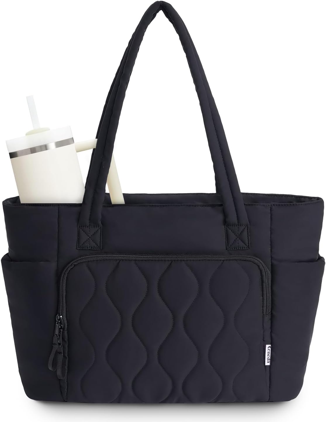 Ceneda Tote Bag for Women With 40oz Cup Holder, Puffer Work Laptop Tote Bag With Zipper for Travel, Teacher, Nurse