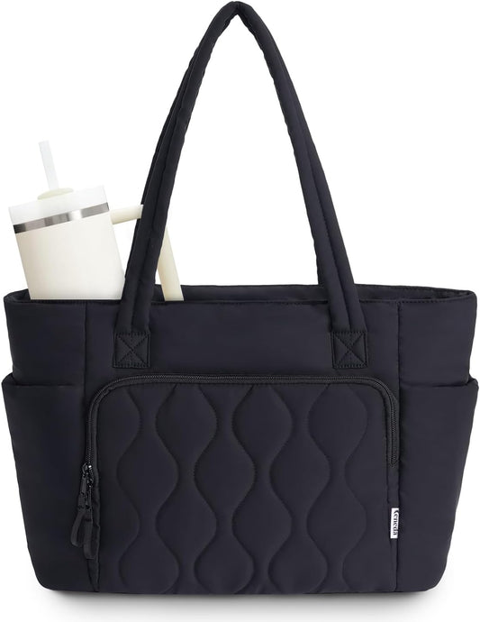 Ceneda Tote Bag for Women With 40oz Cup Holder, Puffer Work Laptop Tote Bag With Zipper for Travel, Teacher, Nurse