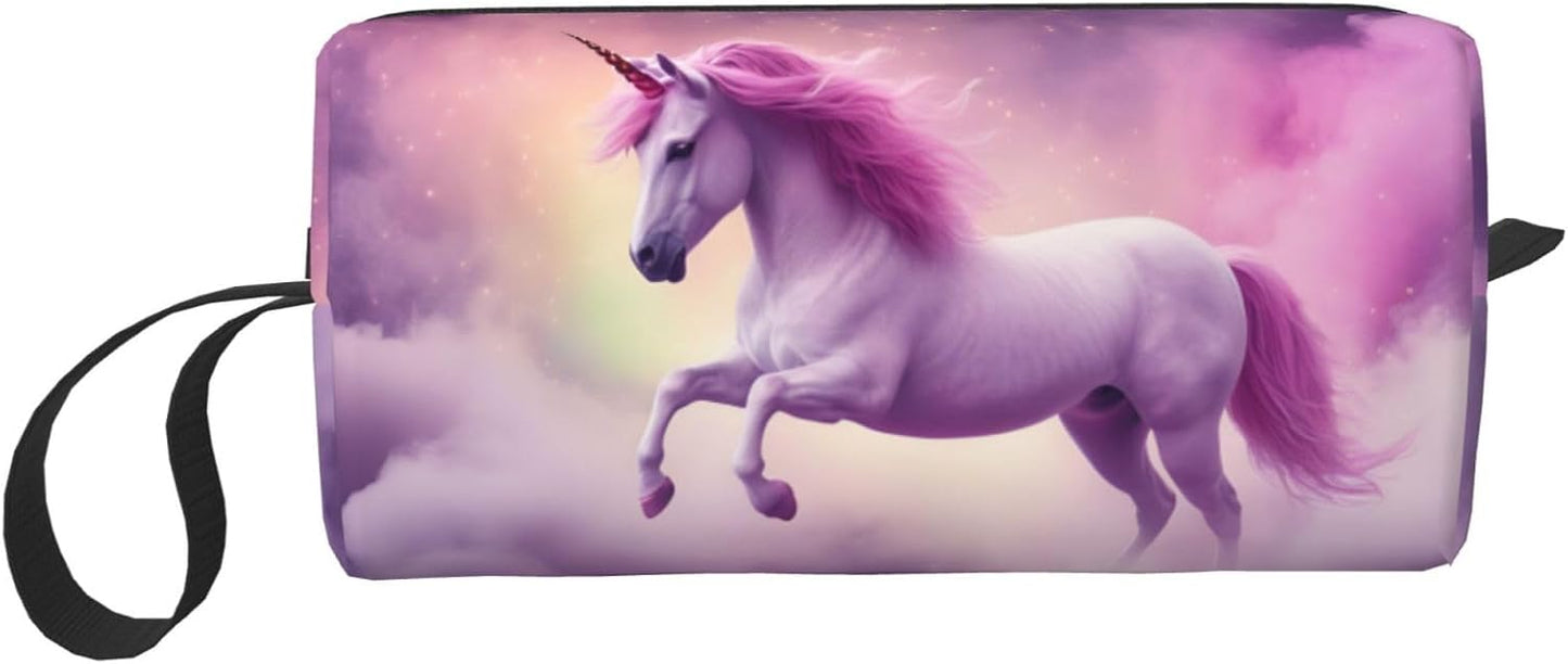 Pastel Unicorn Fantasy Makeup Bag Small Compact & Durable Travel Cosmetic Bag Organizer Oxford Fabric Impact-Resistant Multi-Purpose Storage Perfect for Travel, Gym, Daily Use