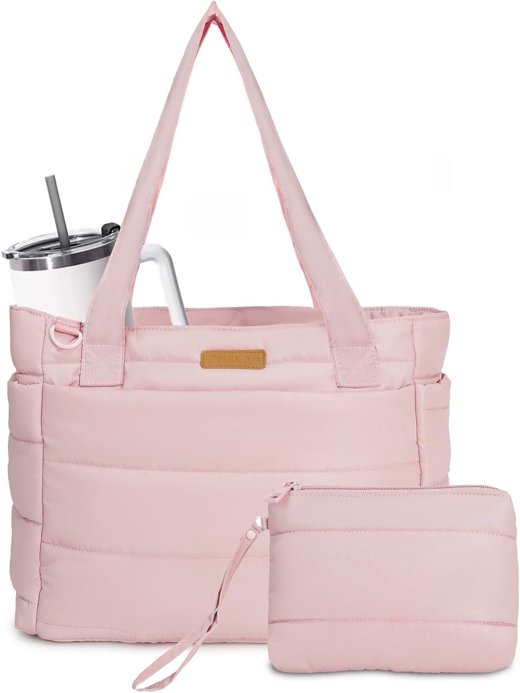 Tote Bag for Women, Quilted Puffer Work Bag for Nurse with 16" Laptop Pocket, Puffy Travel Shoulder Bag for School Gym