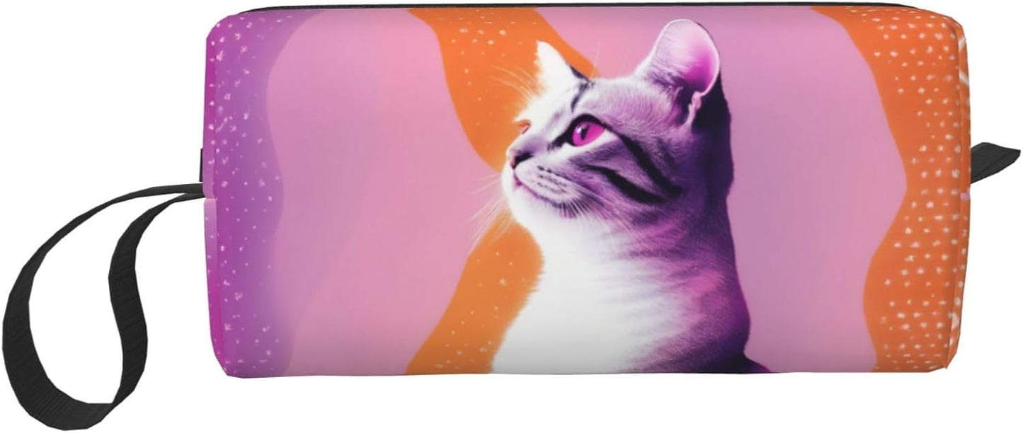 Adorable Purple Cat Makeup Bag Small Compact & Durable Travel Cosmetic Bag Organizer Oxford Fabric Multi-Purpose Storage Perfect for Travel, Gym, Daily Use