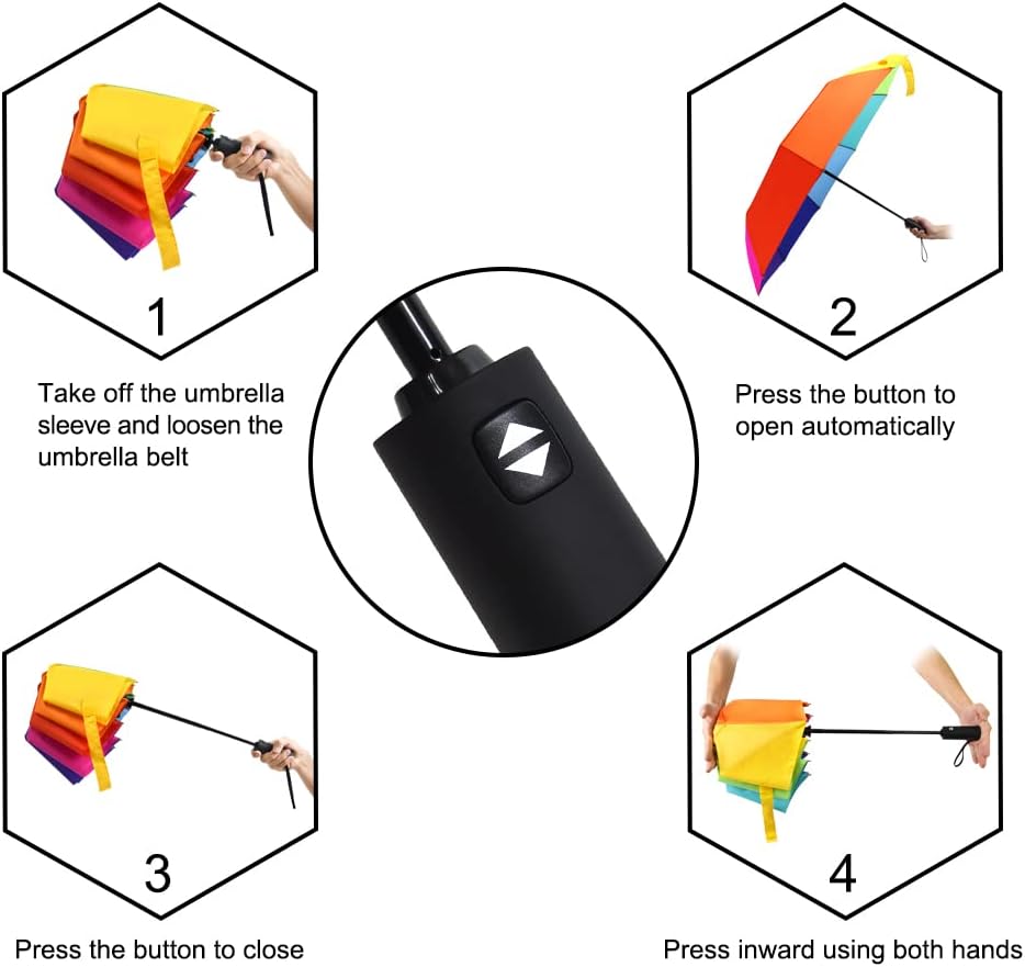 LEAGERA Rainbow Umbrella for Adults - Smal Travel Umbrellas for Rain&Sun, Small, Compact, Light, Folding and Portable Rainbow Umbrella For Backpack Umbrella, Automatic Open