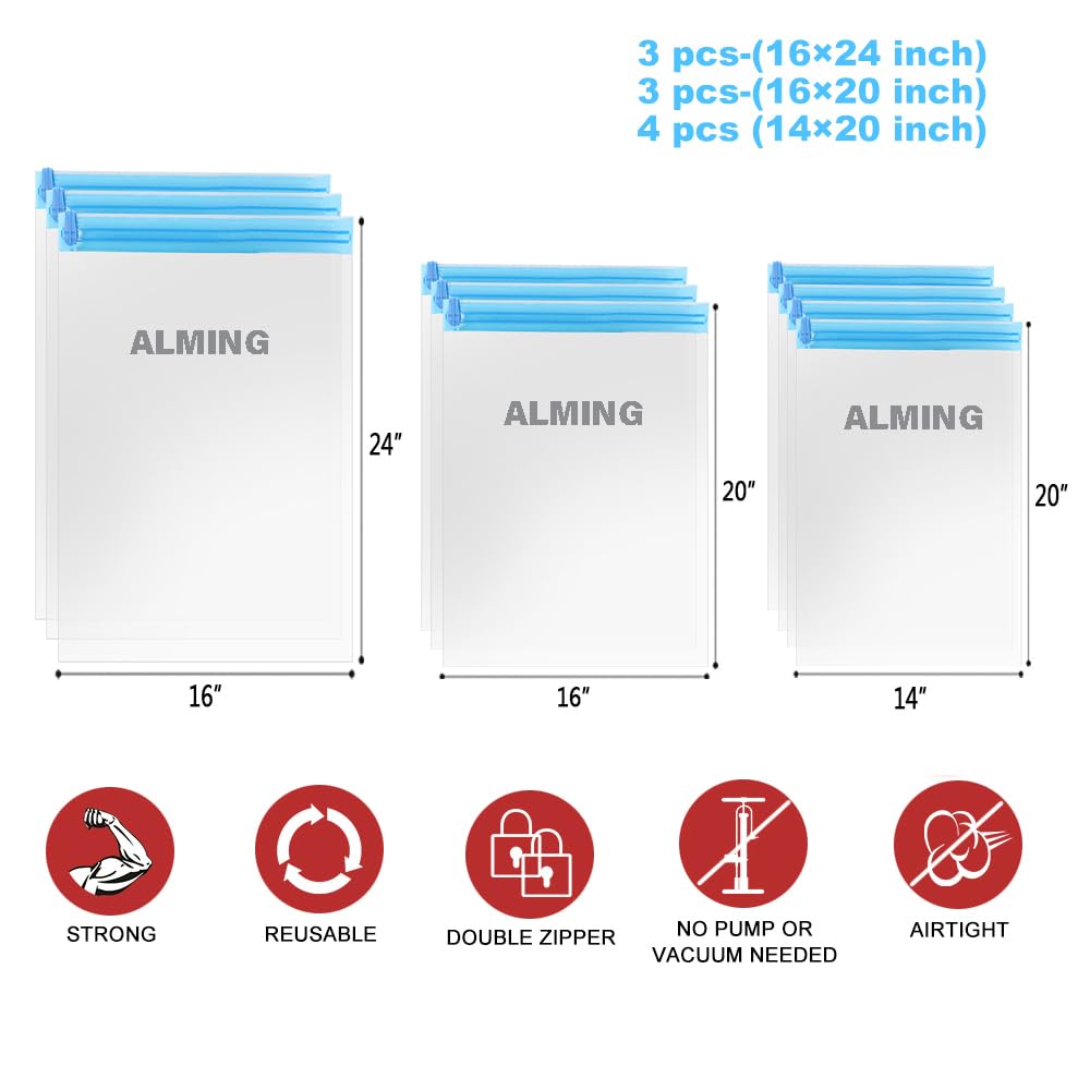 ALMING Compression Bags - Travel Accessories - 10 Pack Space Saver Bags - No Vacuum or Pump Needed