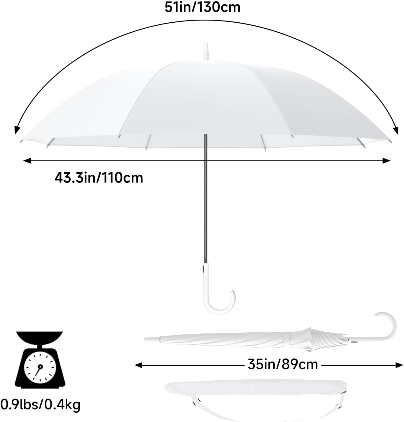 RUMBRELLA UV Stick Umbrella Auto Open UPF 50+ with J Hook Handle 51IN