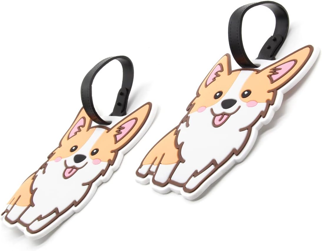 Corgi Luggage Tags for Suitcases 2-Pack Cute Silicone Luggage Tag with Name ID Card Funny Suitcase Label