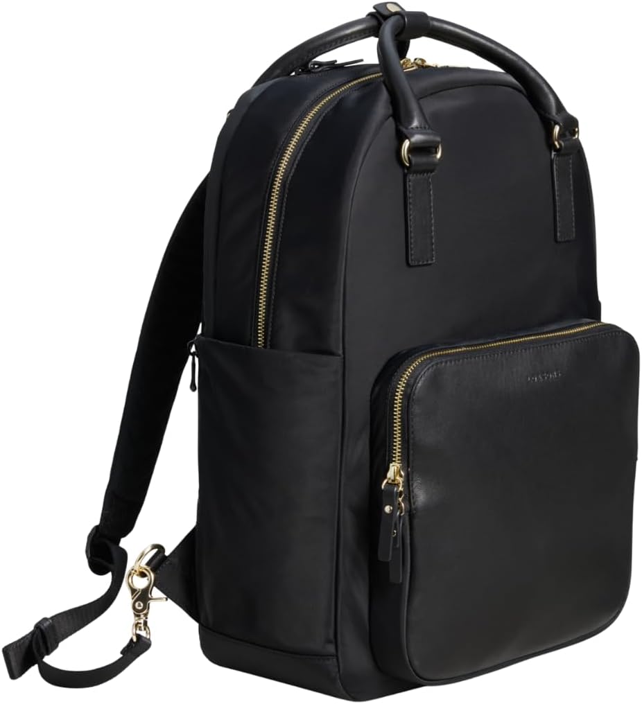 Lo & Sons Rowledge Backpack & Tote - Premium Travel Laptop Bag with 13" Laptop Compartment, Luggage Sleeve | Leather & Water Resistant Nylon | Chic Modern Bag for Women for Everyday, Work, Business
