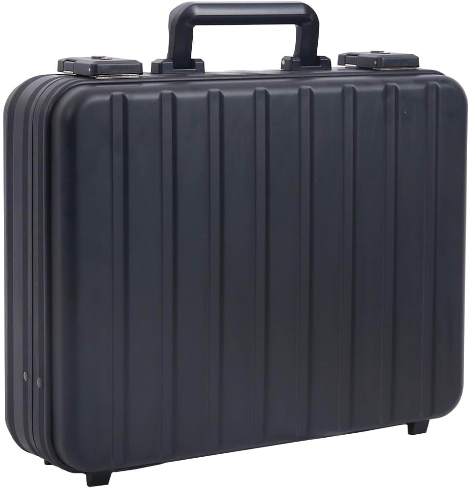 Large Hard Shell Laptop Briefcase wtih Foam Men 17.3 Inch Laptop Business Metal Case Black 18.1X13.8X6.1 Inch