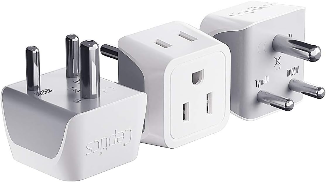 Ceptics US to India Plug Adapter works in Nepal, Maldives, Pakistan, India Power Adapter, Dual USA Input, Grounded Travel Adapter for Indian plug, Perfect for Phones, Laptop Chargers, 3 Pack (CT-10)