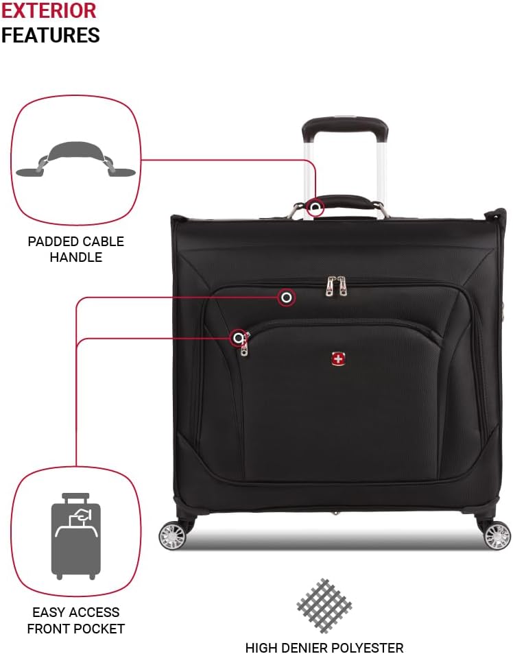 SwissGear 7895 Premium Rolling Garment Bag, Black, 24" Spinner Edition