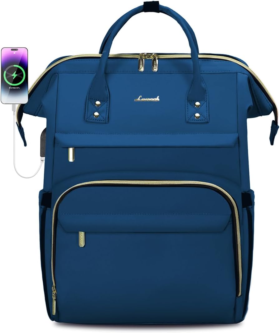 LOVEVOOK Laptop Backpack for Women,18 Inch Professional Womens Travel Backpack Purse Computer Laptop Bag Nurse Teacher Backpack,Waterproof College Work Bags Carry on Back Pack with USB Port,Royal Blue