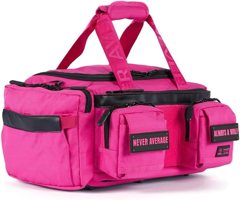 WOLFpak 20L Mini Duffle Bag for Gym & Travel | Waterproof Carry-On Weekender Bag with Shoe Compartment, Hard Bottom, and Tactical Molle System (Voodoo Pink)