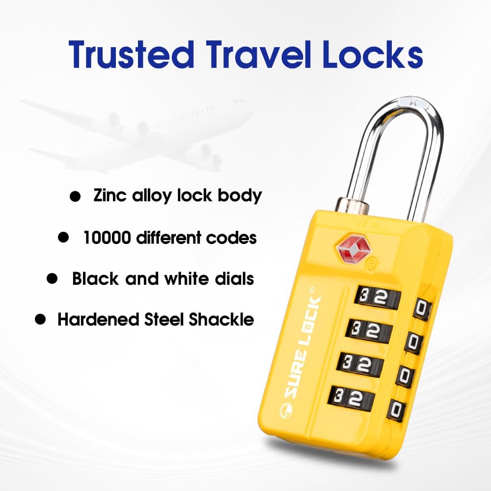 TSA Approved Travel Luggage Locks, Open Alert Combination Lock for School Office & Gym Locker ,Toolbox, Pelican Case,Easy Read Dials- 1, 2 & 4 Pack (1, Yellow 1 Pack)