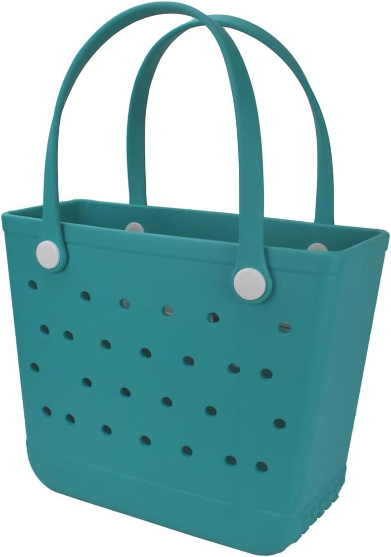 Medium Rubber Beach Bag, Waterproof Tote Bags Washable Sand-proof Travel Hand Bags for Pool Boat Work Sports
