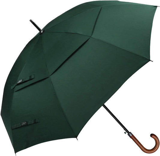 G4Free 52/62inch Wooden J Handle Golf Umbrella Windproof UV Protection Classic Stick Wedding Cane Umbrellas, Auto Open Cane Hook Handle