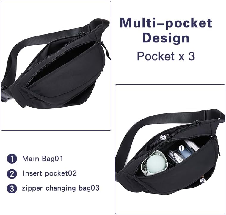 Women Sling Bags Girl Fanny Pack Crossbody Handbag Men Shoulder Bag Unisex Classic Nylon Waist Packs Purse Hiking Chest Bag, Easy Carry Any Phone,Wallet