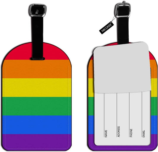 Rainbow Pride Gay Lesbian Contemporary Luggage ID Tag Carry-On Cards Leather Luggage Tag Suitcase Label - 1 pack