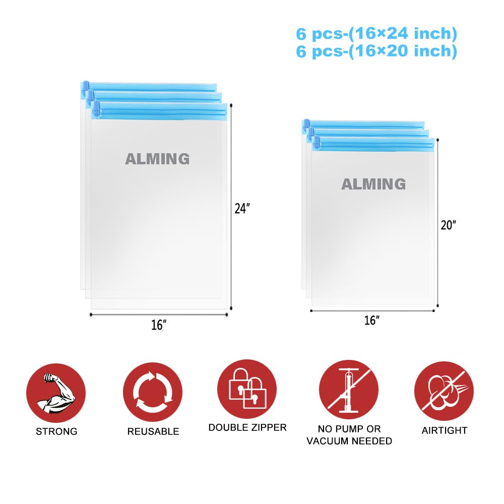 ALMING Compression Bags - Travel Essentials - 12 Pack Space Saver Bags - No Vacuum Pump Or Air