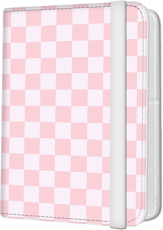 Passport Holder for Travel Essentials, Leather RFID Blocking Passport Wallet Cover Case, Cute Passport Book Holders for Women and Men Pink Checkerboard