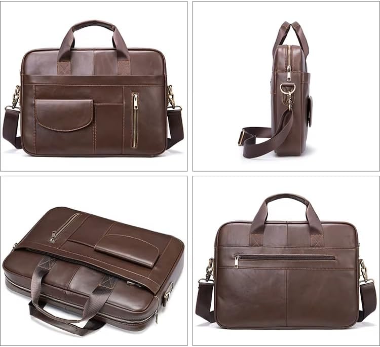 Genuine Leather Business Briefcase Laptop Handbag, Crossbody, Premium Quality, Spacious Design, Versatile Carrying Options