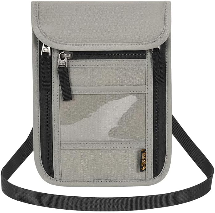Passport Holder for Travel, Neck Pouch Travel Wallet With RFID Blocking, Waterproof Lightweight Passport Wallet for Women and Men (Gray)