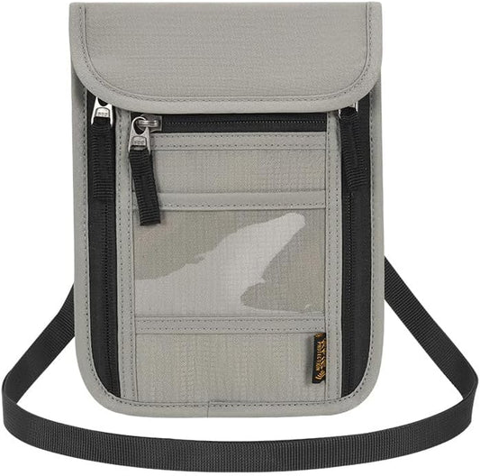 Passport Holder for Travel, Neck Pouch Travel Wallet With RFID Blocking, Waterproof Lightweight Passport Wallet for Women and Men (Gray)