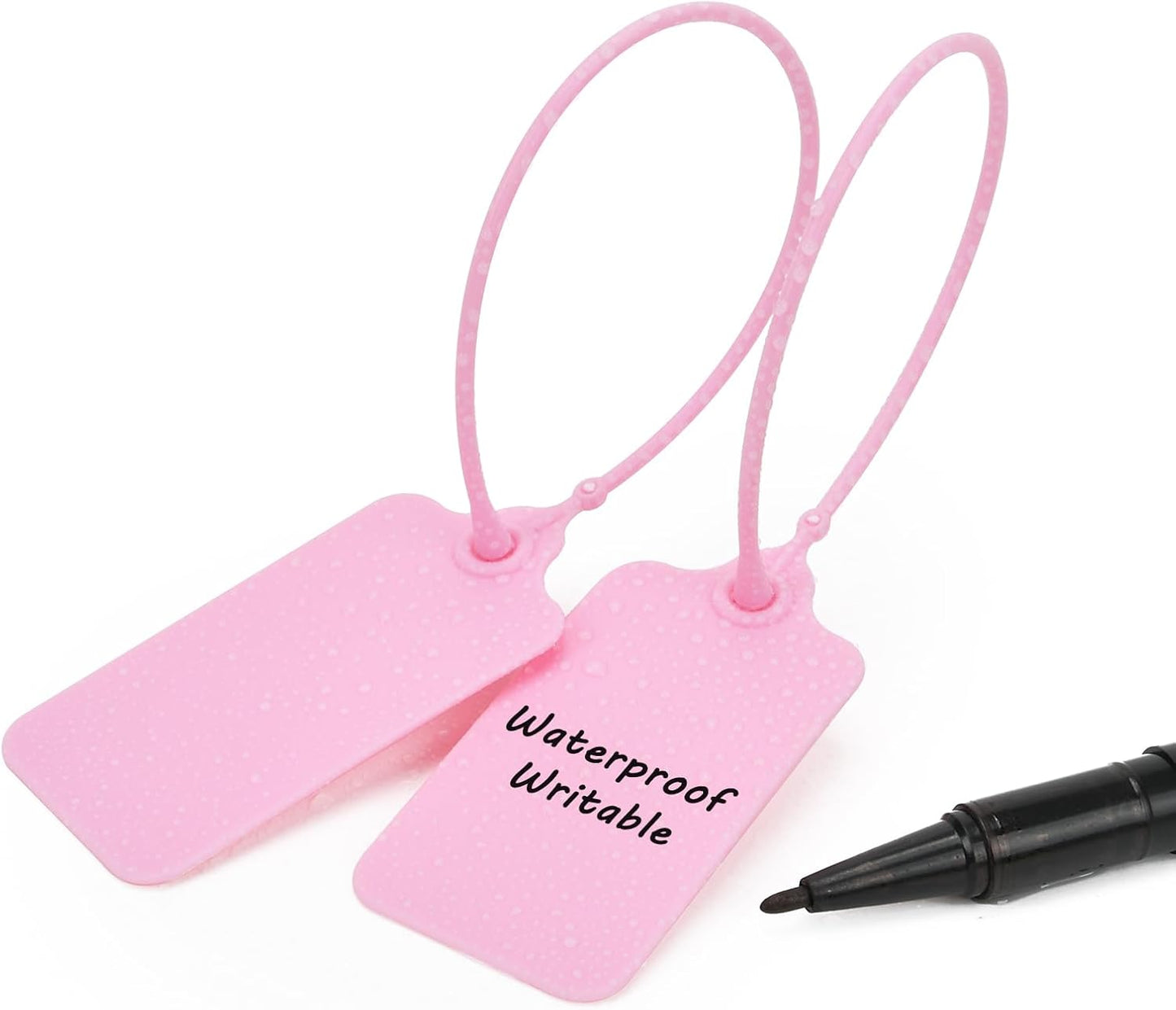 50pcs Luggage Tags Plastic Seals Shipping Label Logistics Use Sign Tie, Sealing Storage Multi Purpose Name ID Tag with Marker for Backpack, Schoolbag, Car Key (Pink)