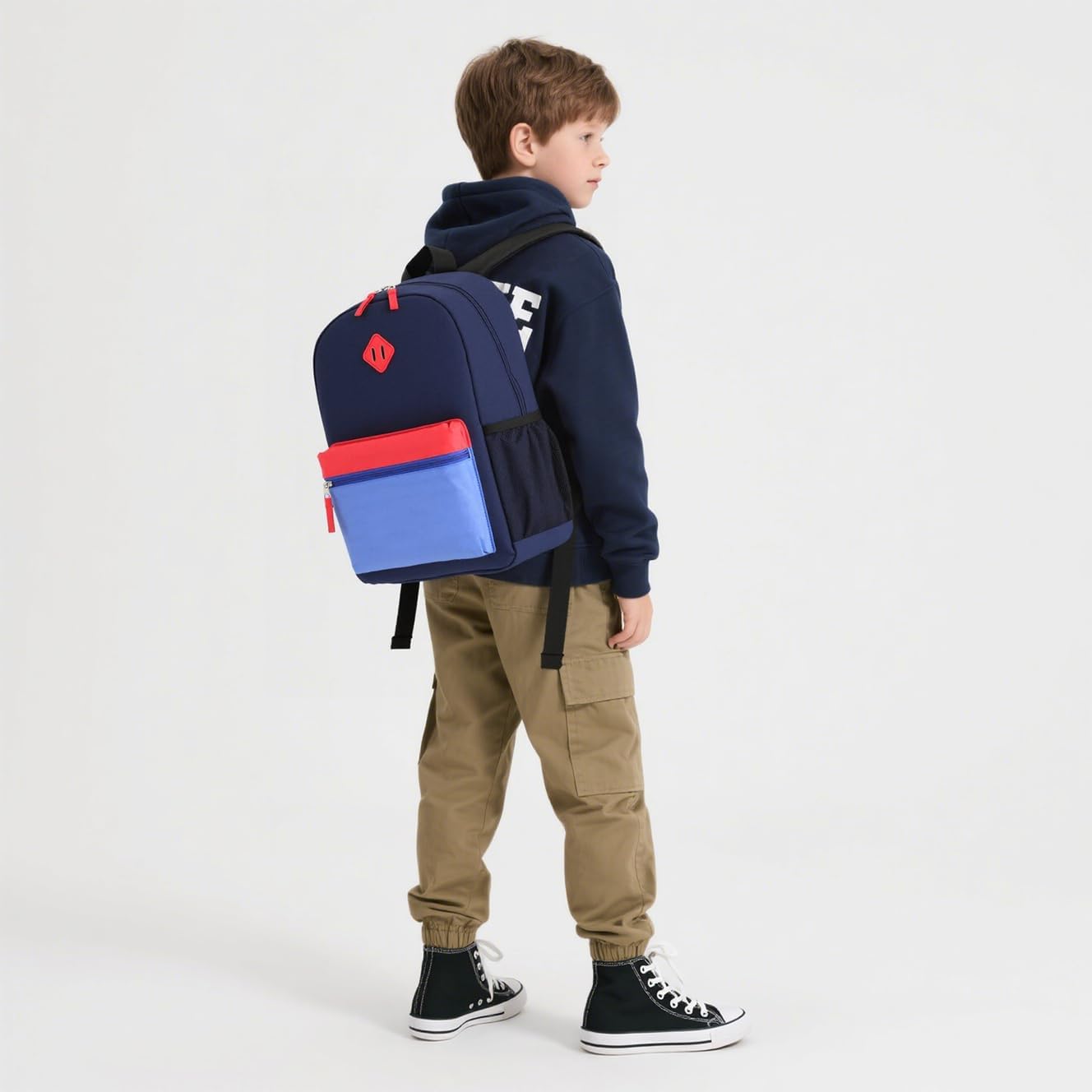 Kids Backpack Lunch Box Set Elementary School Backpacks 5-9 Years for Boys and Girls with Chest Buckle (Set Navy Blue, Large-17 H)