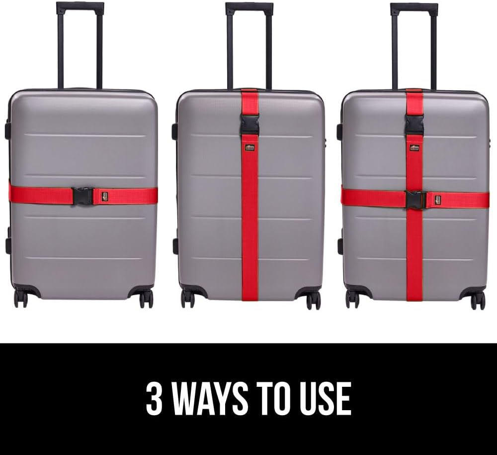 GORILLA GRIP Heavy Duty 8 Pack Adjustable Luggage Straps for Suitcases, Easy to Identify Travel Belt Connector Holds Suitcase Together, Extends Life of Bag, Strap Connects Two Bags, Accessories Red