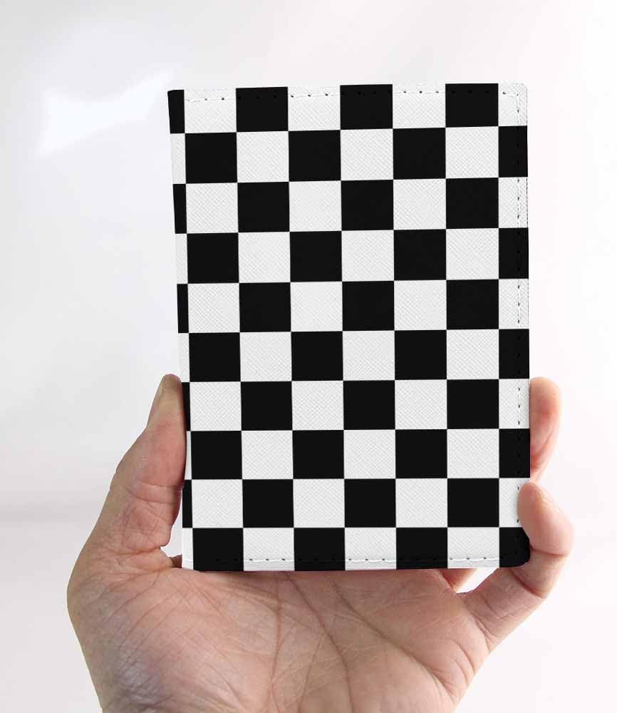 Checkerboard Passport Holder for Travel Black and White Plaid PU Leather Passport Cover Wallet Cute Passport Card Holder for Women and Men