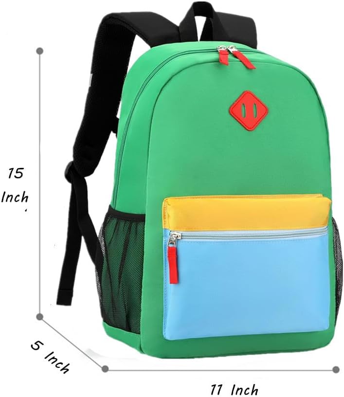 Kids Backpack Lunch Box Set Kindergarten School Backpacks 3-6 Years for Boys and Girls with Chest Buckle (Set Green Blue, Medium-15 H)